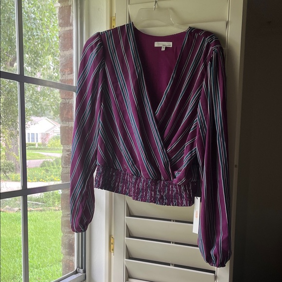 4/$25 SALE NWT June & Hudson Medium Purple Teal Striped Long Sleeve Blouse - Picture 1 of 7